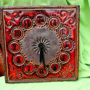Küchen Wanduhr, rote  Keramik Uhr, Küchenuhr 70er Jahre