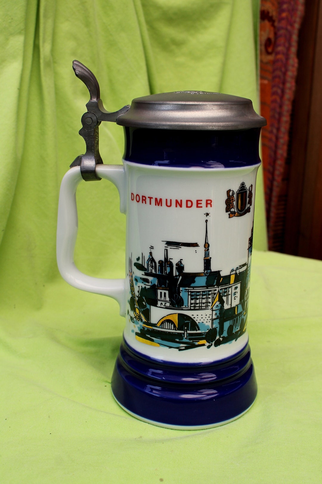 Beer Mug With Tin Lid Dortmunder Union Porcelain Mug With Etsy