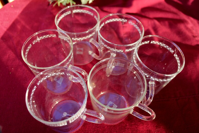 6 Teegläser auf Tablett, Schott Teegeschirr, Teetassen mit Henkel, Serviertablett, Gläsern von Schott, Glühweingläser, Winterparty Bild 9