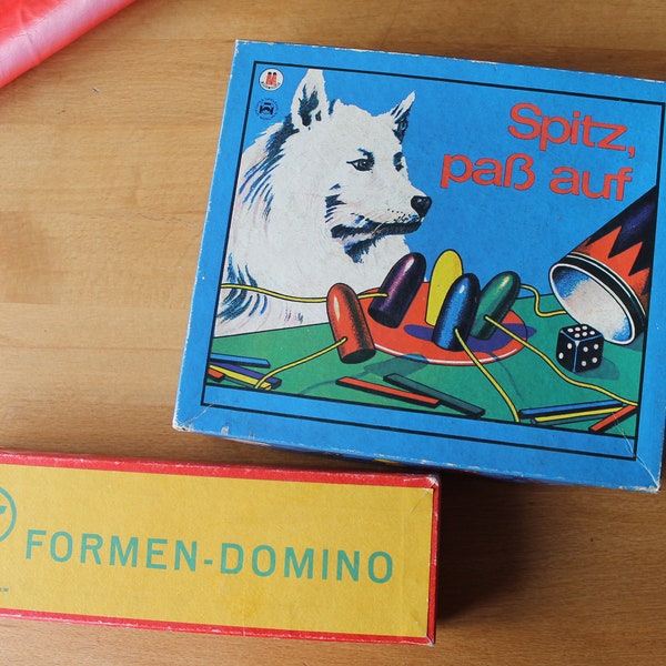 2 Kinderspiele, Spitz pass auf und Formen-Domino, Kinderspielzeug 60er Jahre