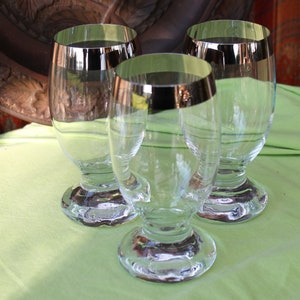 3 beer glasses with platinum rim, water glass, juice glass, 70s glass