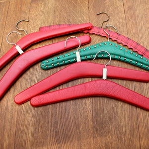 6 hangers imitation leather, red 60s hangers, coat hangers