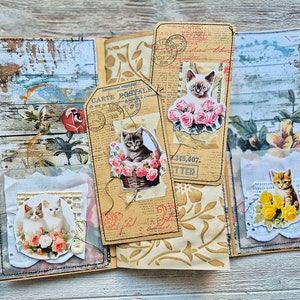 CATS style vintage mini journal trifold, journal éphémère folio
