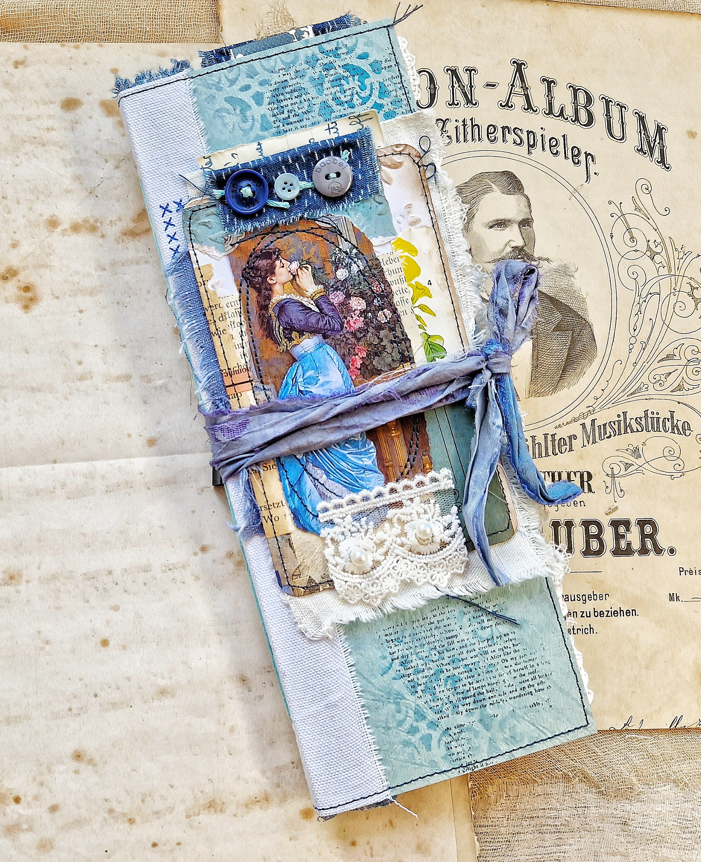 VINTAGE/BLUE Tall Junk Journal With Collage Cover, Size 26.5