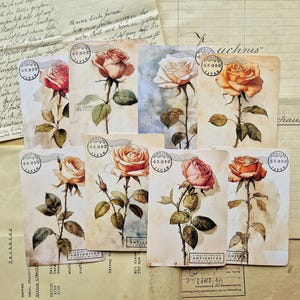 ROSEN/SPRING 8 Stk. handgestempelte Junk Journal Karten, Junk Journal Ephemera Kit