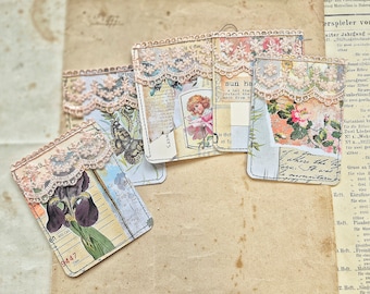 FRÜHLING/VINTAGE 5 x handgemachte Junk Journal Collage Tags, Junk Journal Cards, Junk Journal Ephemera Kit, Mixed Media Tags