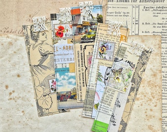 SPRING/VINTAGE 5 x handmade Bookmarks/Collage Tags, Junk Journal Cards, Junk Journal Ephemera Kit