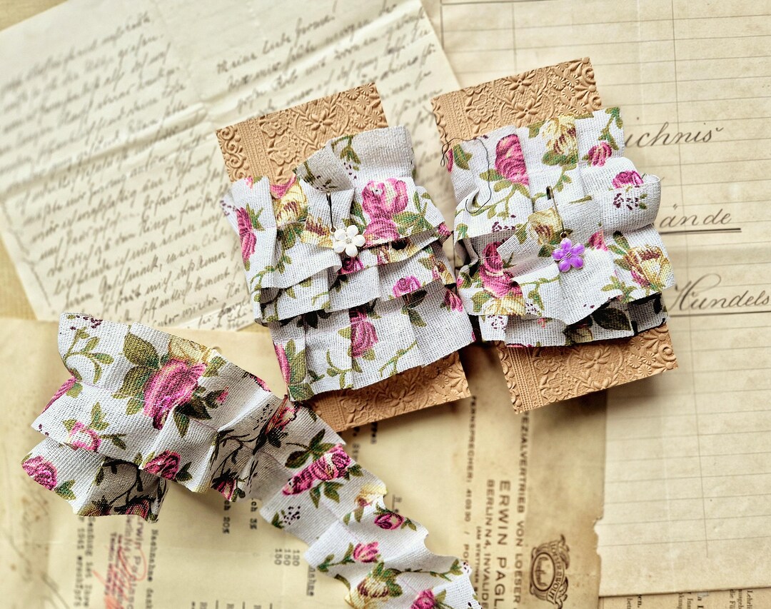 Handmade Floral Fabric Ruffles for Junk Journals, Scrapbooking, Junk ...