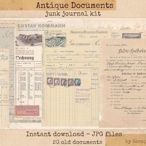 20 Authentic Antique Document Scans | Vintage Ephemera Pack | Old Papers for Junk Journal, Scrapbooking, Collage | Digital Download