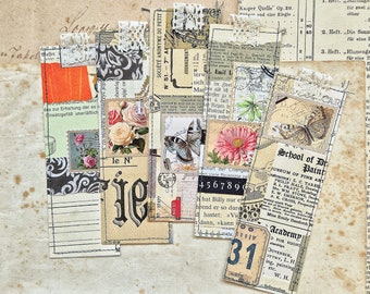 SPRING/VINTAGE 5 x handmade Bookmarks/Collage Tags, Junk Journal Cards, Junk Journal Ephemera Kit