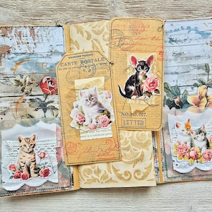CATS style vintage mini journal trifold, journal éphémère folio