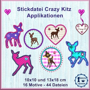 Stickdateien Crazy Kitz Rehe Bambi Applikationen, Stickmuster Baby, Geburt, 44 Dateien, ab 10x10 Rahmen, mit Rahmen, RockQueenEmbroidery Bild 2