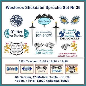 Stickdateien Westeros Sprüche: DIY Inspiration aus der Welt von Westeros und den sieben Königslanden!