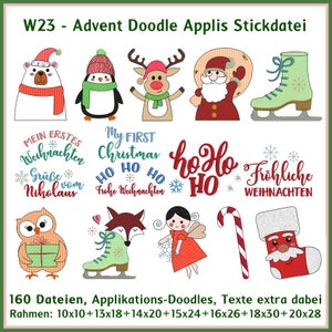 Embroidery Files ITH Advent W23 Doodle Applications 160 Files Polar Bear Penguin Owl Elk Fox, Skates Christmas RockQueenEmbroidery