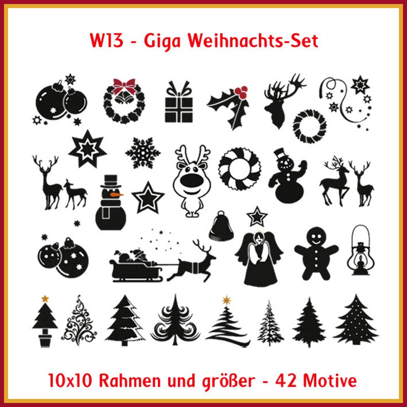 Stickdateien Giga-Weihnachtsset: Verwandle dein Zuhause in ein winterliches Märchenland Mit 44 Dateien kannst Du kreativ werden. Bild 1