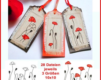 Stickdatei Set Mohnblumen mit wunderschönen einzelnen Blüten und Zweigen. So werden die Blumen zum Kunstwerk.