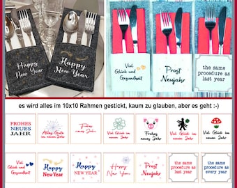Stickdatei W30 Bestecktaschen ITH Silvester Sylvester Besteck Tasche 10x10 RockQueenEmbroidery