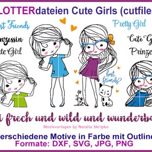 Plotterbestanden snijplot Cute Girls DXF SVG plottersjabloon cutfile set meisje kat RockQueenEmbroidery afbeelding 1