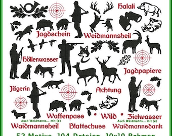 Exklusives Stickdatei Set: Jagdmotive für Flachmann und Jagdpapiere  Bestickung und vieles mehr (104 einzigartige Dateien)