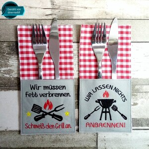 Stickdatei Bestecktaschen ITH Set Griller Grill Grillabend Besteck Tasche BBQ Steak, Party, Bier, embroidery files RockQueenEmbroidery