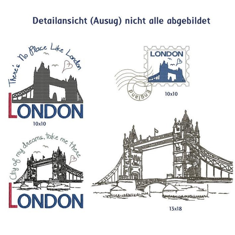 Embroidery files London Love England with Tower Bridge image 2