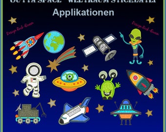 Weltraum Stickdatei Giga-Set: Astronauten, Planeten, Aliens & mehr! Raumfahrt-Spaß für dein Stickprojekt. Entdecke das Universum in Stichen!