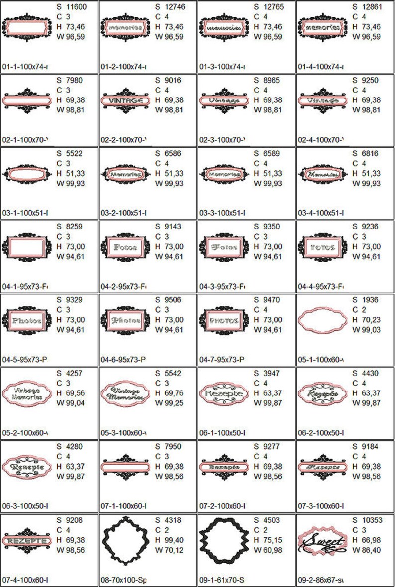 Stickdateien für Beschriftungen und Rahmen für Schilder Rezepte Fotos Bild 2