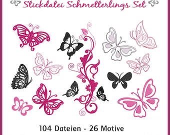 Fichiers de broderie papillons Papillon Papillons broderie Giga Set motifs de broderie papillons, fleurs, ornements, Asie, doodle