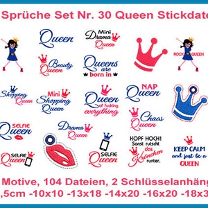 Stickdateien Rock Queens Sprüche Set Nr 30 Queen 104 Dateien, ab 10x10Rahmen 15 Texte Sprüche, 2 ITH Schlüsselanhänger, RockQueenEmbroidery Bild 2