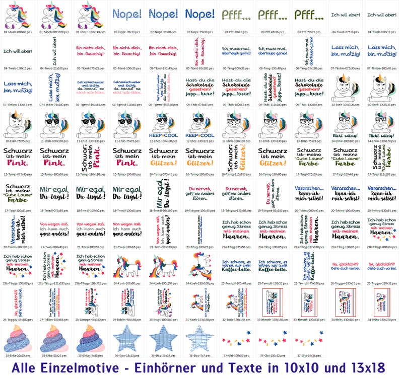 Stickdateien Crazy Unicorn Einhorn Set, verrücktes Einhorn, freche Sprüche, ab 10x10 Rahmen, 108 Dateien, 37 Motive, RockQueenEmbroidery Bild 5