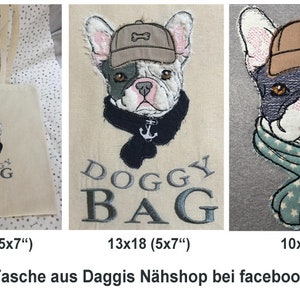 Stickdateien Cool Frenchie Set, Doodle Stichzeichnung, Appli, Texte, ab 10x10Rahmen, 20 Dateien, 5 Motive, RockQueenEmbroidery Bild 4