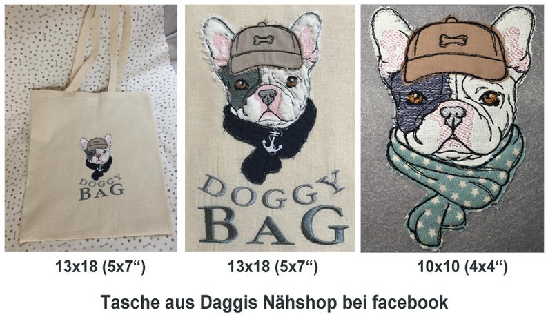 Stickdateien Cool Frenchie Set, Doodle Stichzeichnung, Appli, Texte, ab 10x10Rahmen, 20 Dateien, 5 Motive, RockQueenEmbroidery Bild 4