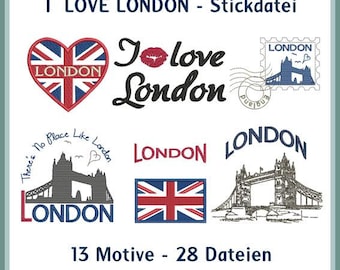 Embroidery files London Love England with Tower Bridge