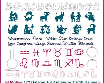 Zodiak-Symbole für Sternzeichen - Vielseitiges Stickmuster-Set für 10x10 Rahmen