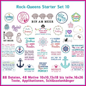 Borduurbestanden Rock-Queens Starter Set 10 Set Schoolkind, Schelp, Monster, Zee, Lente, Zomer, Anker, Circus, Aap RockQueenEmbroidery