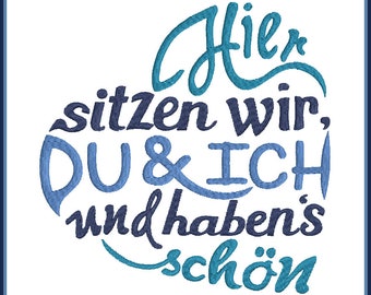 Stickdatei Spruch Herz Du und Ich 10x10, 13x13, 16x16 und 18x18 RockQueenEmbroidery