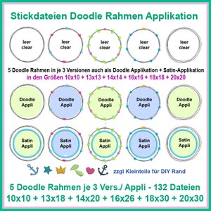 Stickdateien Set mit Kreis Rahmen, Blumen Rahmen, Kreise Herz Rahmen als Hochwertige Doodle Kreis Rahmen Stickmuster für kreative Projekte