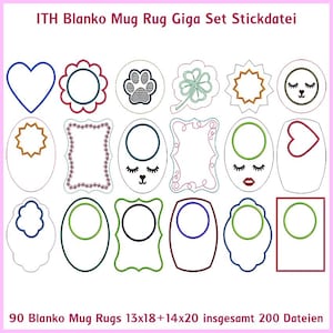 Stickdateien ITH Blanko Mug Rug Giga Set, Stickmuster, 200 Dateien, ab13x18 Rahmen, Untersetzer, Herz, Pfote, Blume uvm. RockQueenEmbroidery
