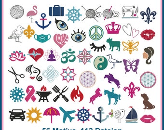 Embroidery file set with mini motifs for slippers, booties, and small projects. 56 adorable designs in two sizes.