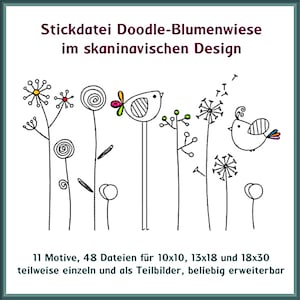 Vielseitiges Stickdateien Set Doodle Blumenwiese im Schweden-Design - 11 handgezeichnete Motive für Kreativprojekte!
