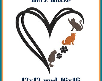 Stickdatei Katze Herz - Niedliches Tiermotiv für Deine DIY-Projekte - Verschiedene Größen und Formate verfügbar!