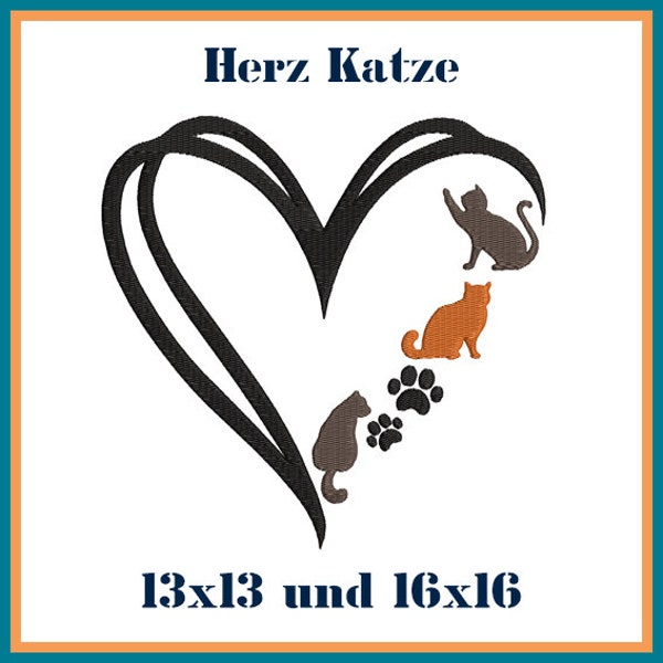 Stickdatei Katze Herz - Niedliches Tiermotiv für Deine DIY-Projekte - Verschiedene Größen und Formate verfügbar!