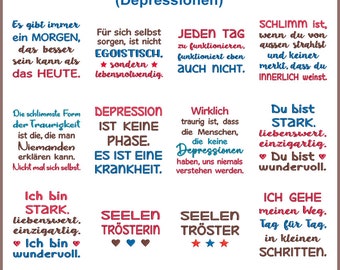 Stickdateien Sprüche Set Nr 23  zum Thema Motivation und Depression.