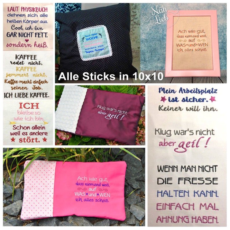 Stickdateien Sprüche Set Nr. 20 10x10 cm: Kreative Texte für kleine Rahmen. Bild 3