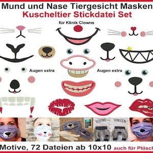 Stickdateien Augen Mund Nase Maske Plüschtier Kuscheltier, Puschen Tiergesicht Comic
