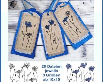 Stickdatei Set Kornblumen mit wunderschönen einzelnen Blüten und Zweigen. So werden die Blumen zum Kunstwerk.