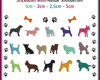 Stickdateien Hunde Mini Hunde mit 16 verschiedenen Hunden in diversen Größen, geeignet ab 10x10 für Schlüsselanhänger und Halsbänder.