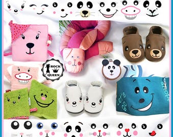Versatile embroidery design set for eyes: nose, mouth, faces, cuddly toys, booties, dolls, baby shoes. Perfect for DIY projects from 1 cm in a 10x10 hoop.