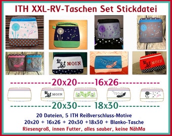 Stickdateien 20 Dateien ITH XXL Reißverschluss Taschen Set zipper bag in the hoop embroidery files RockQueenEmbroidery