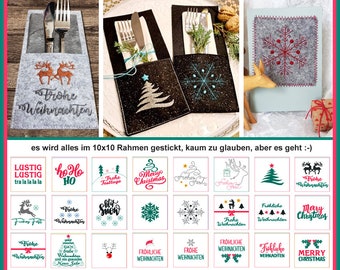 Stickdateien W19 Weihnachten Bestecktaschen ITH 10x10 Besteck Taschen RockQueenEmbroidery